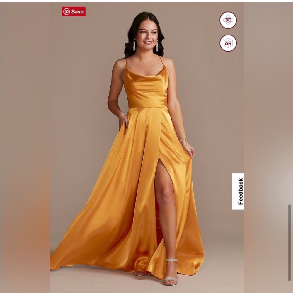 Galina Signature Marigold Size 10 Cowl Front Satin Dress - Bridesmaid Formal